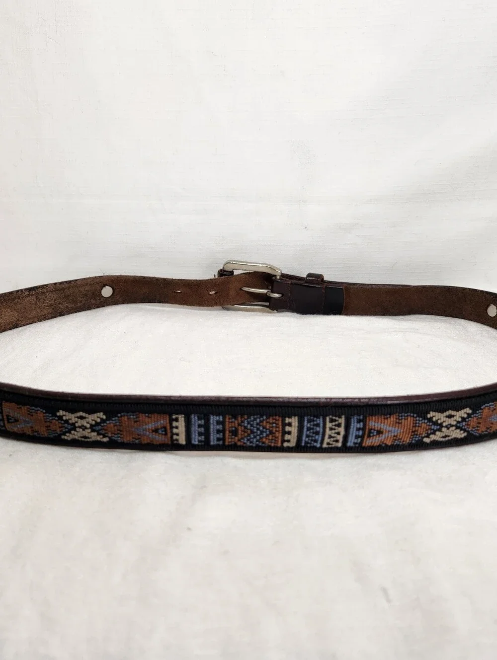 Vintage Bates Mens 38-40 Brown Leather Aztec Belt Bison Coin Concho Peruvian